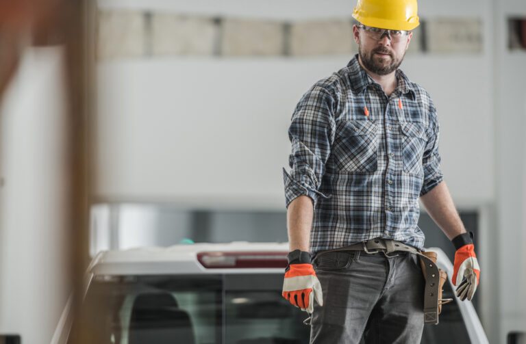 Professional Construction Worker on Building Site