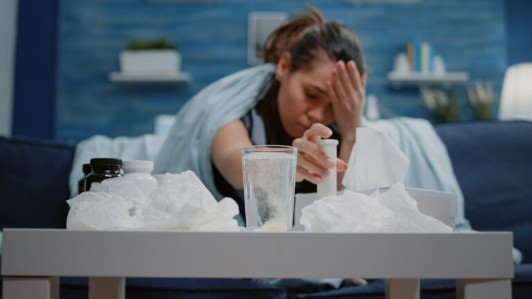 Close up of woman putting effervescent medicament in water